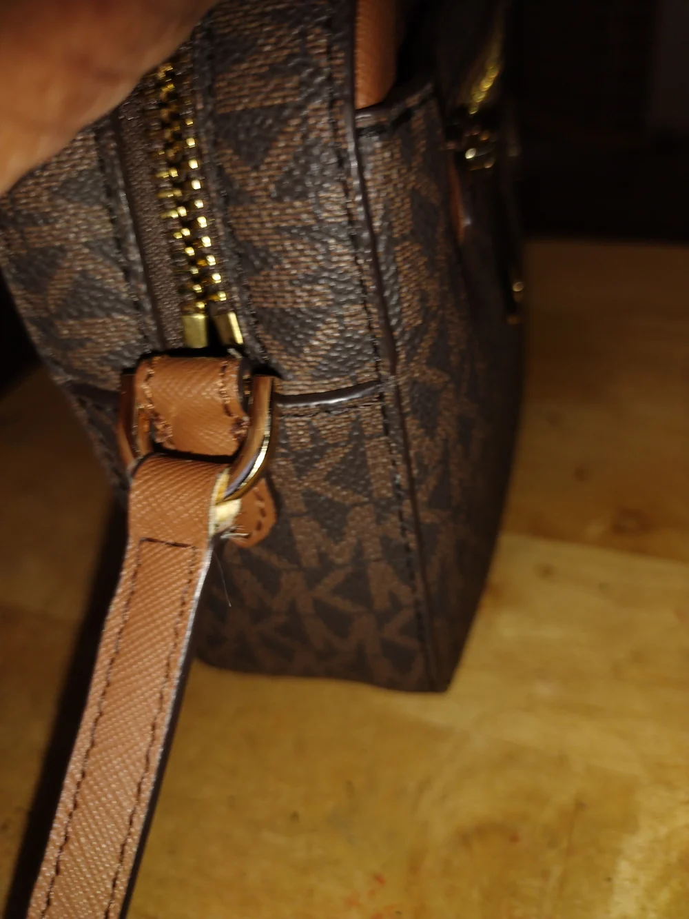Michael Kors Brown Logo-Print Crossbody with Gold Hardware